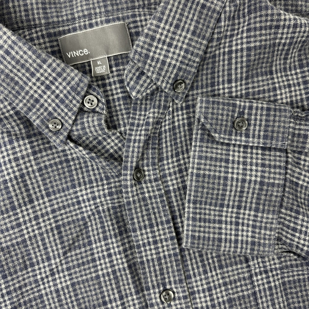 Vince‎ Button Down Shirt Mens XL Gray Plaid Flannel Classic Cotton Long Sleeve